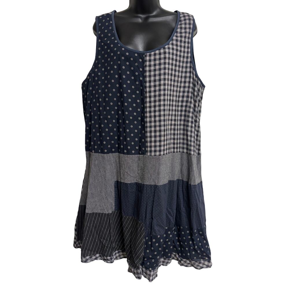 Tulip Patchwork Gingham Polka Dot Tiered Dress XL Cottagecore Boho Cotton EUC